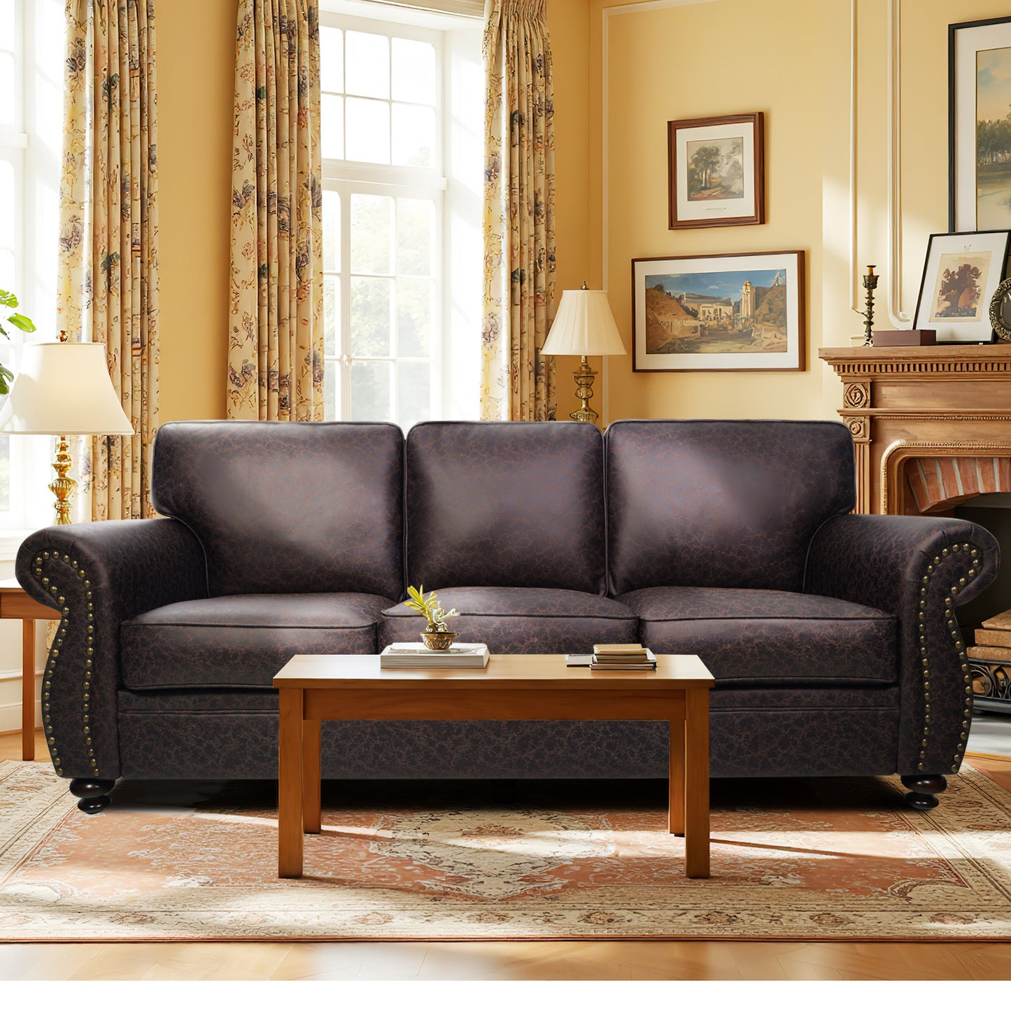 Mid-Century Vintage Sofa Couches with Rivet Design - Brown