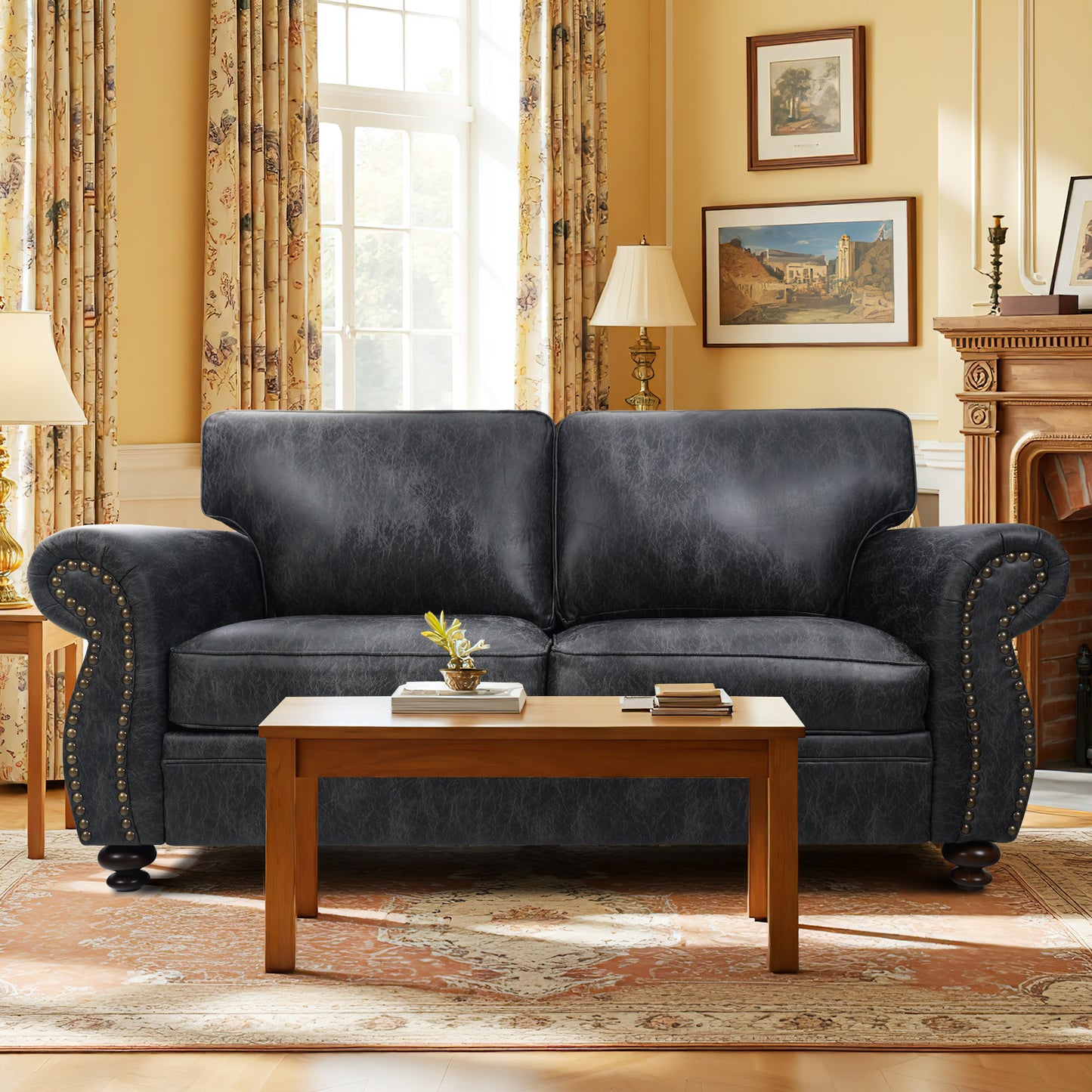 Mid-Century Vintage Sofa Couches with Rivet Design - Grey