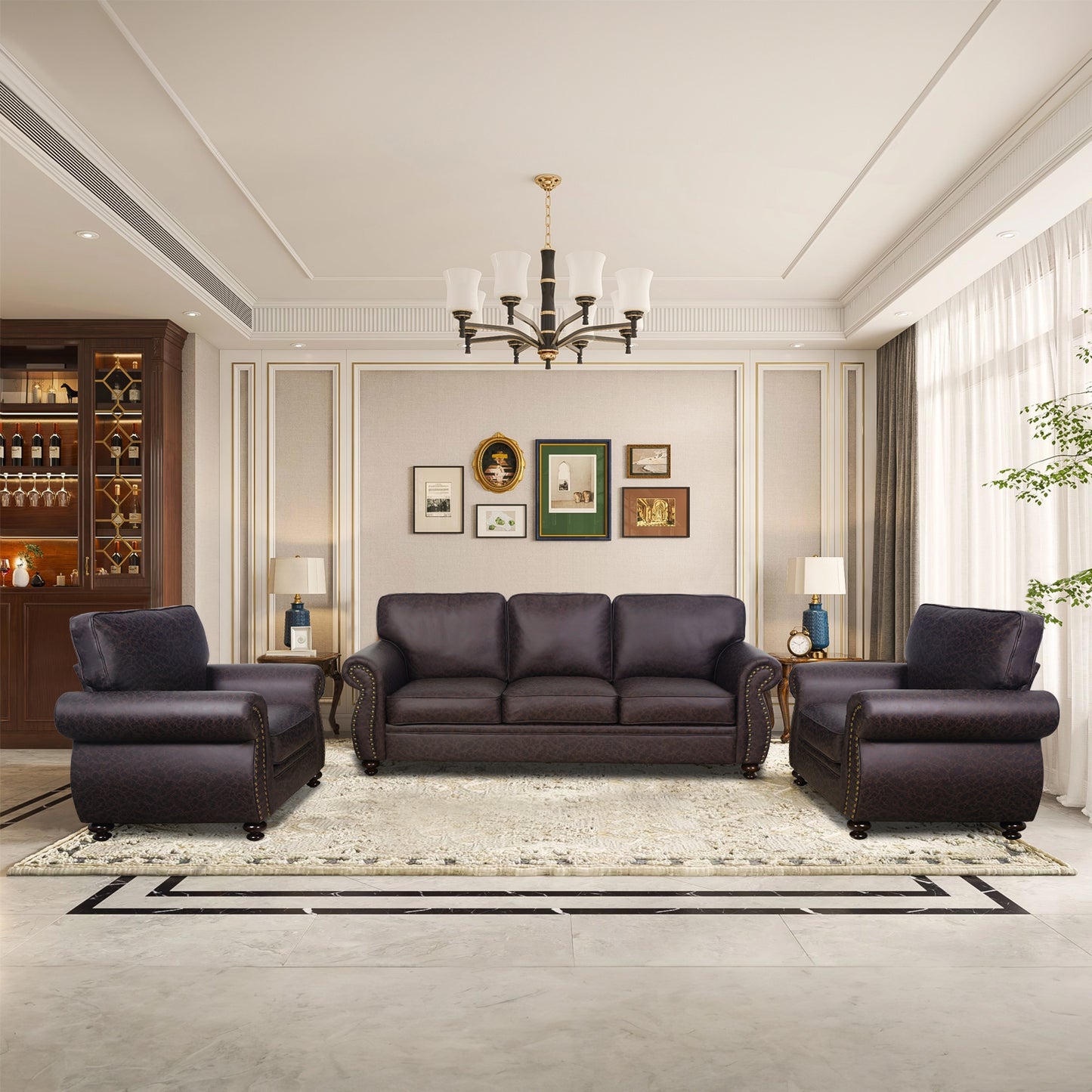 Mid-Century Vintage Sofa Couches with Rivet Design - Brown