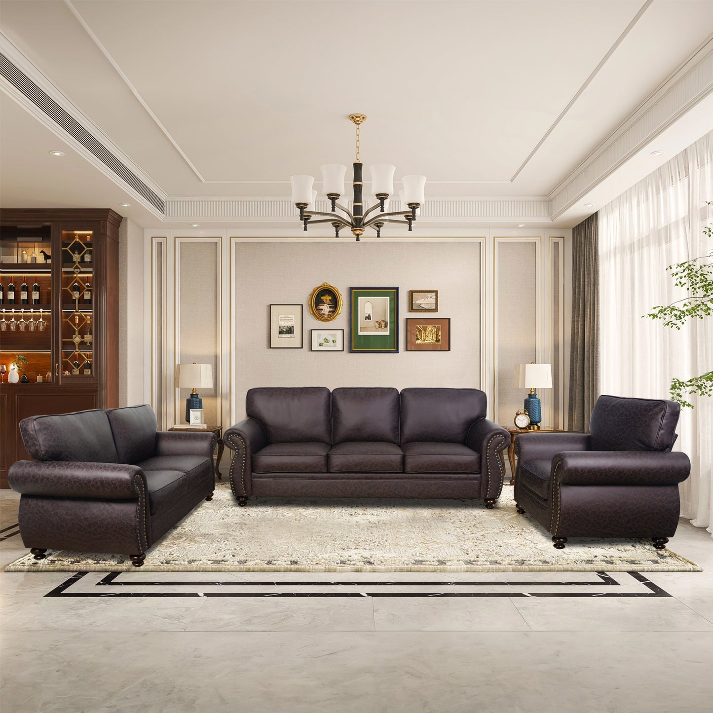Mid-Century Vintage Sofa Couches with Rivet Design - Brown