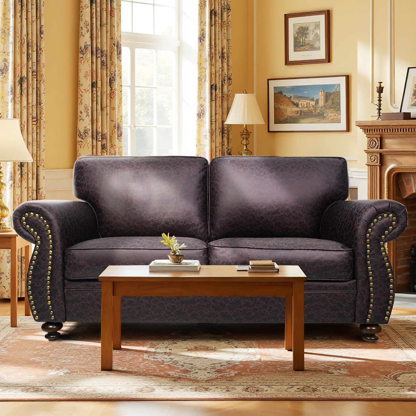 Mid-Century Vintage Sofa Couches with Rivet Design - Brown