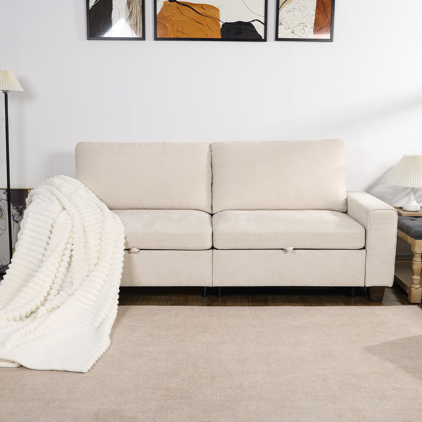 Convertible L-Shaped Sofa with Storage Ottoman, Reversible Design, Breathable Fabric - Beige