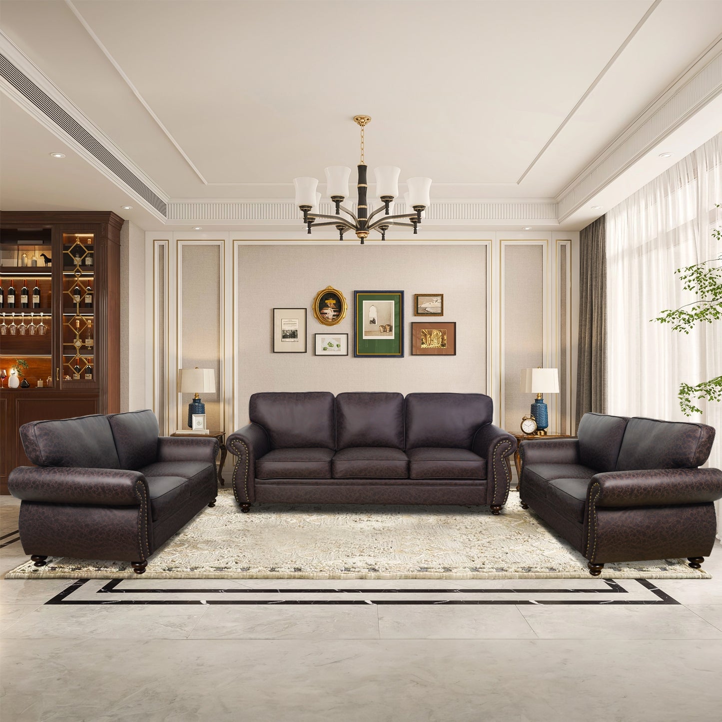 Mid-Century Vintage Sofa Couches with Rivet Design - Brown