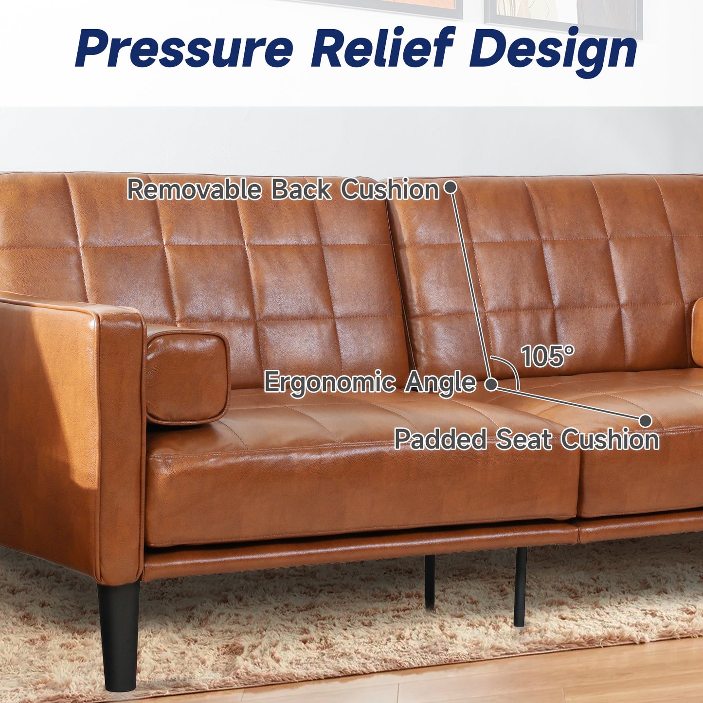 70'' Mid-Century Modern Faux Leather Loveseat with Cushions - Yellow