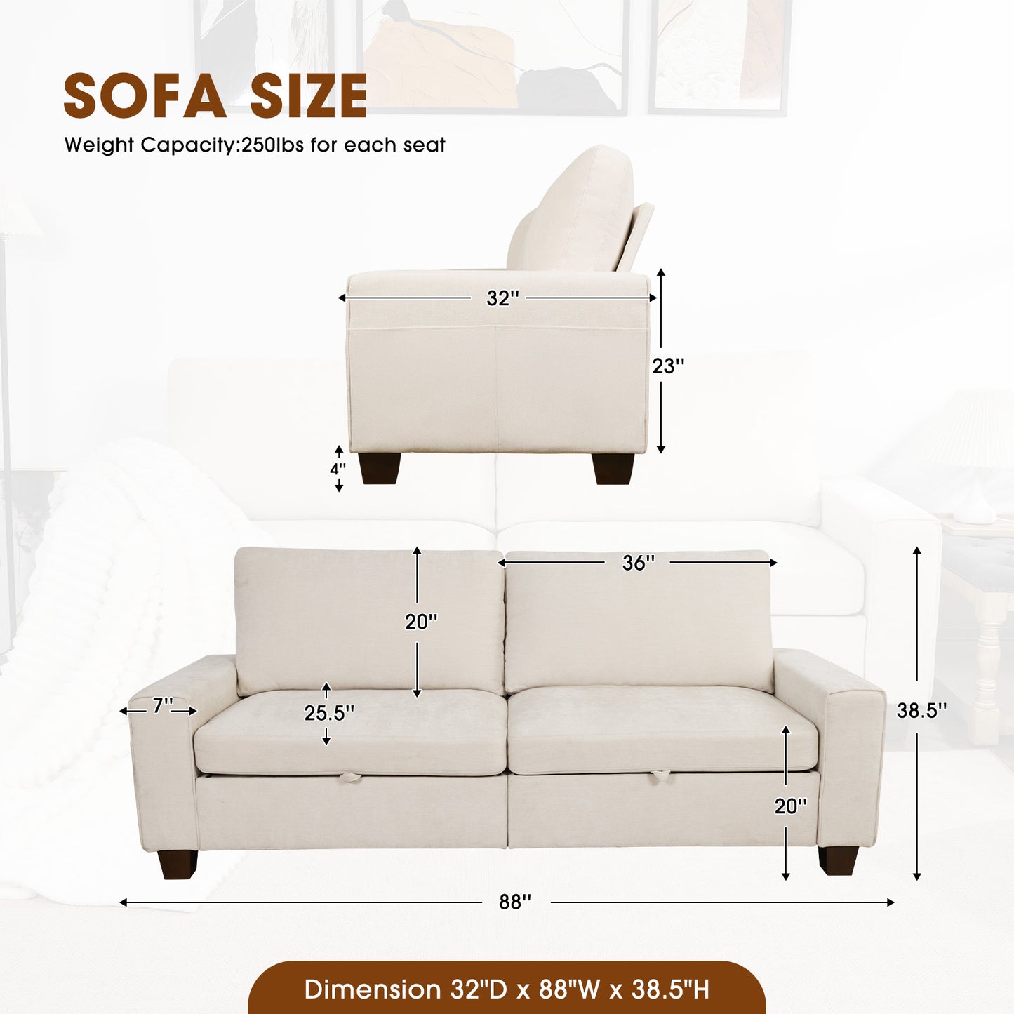 Convertible L-Shaped Sofa with Storage Ottoman, Reversible Design, Breathable Fabric - Beige