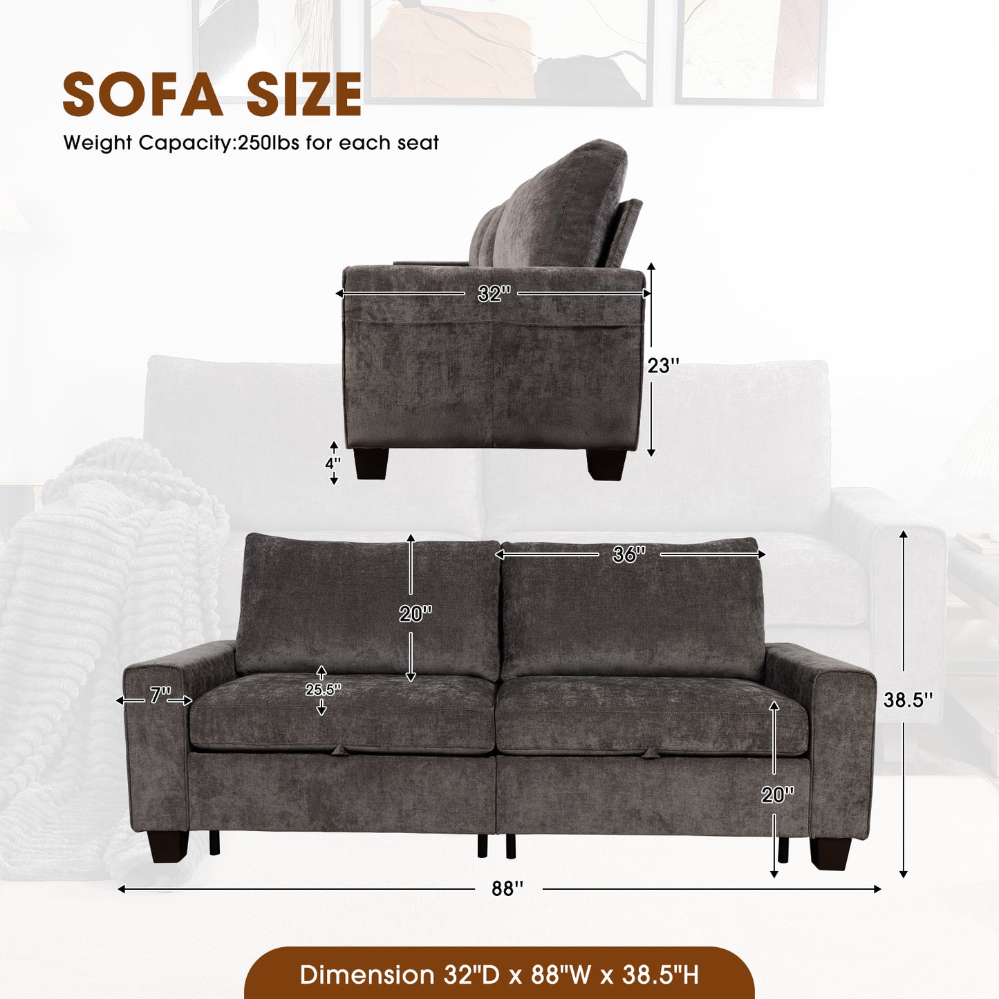 Convertible L-Shaped Sofa with Storage Ottoman, Reversible Design, Breathable Fabric - Dark Grey