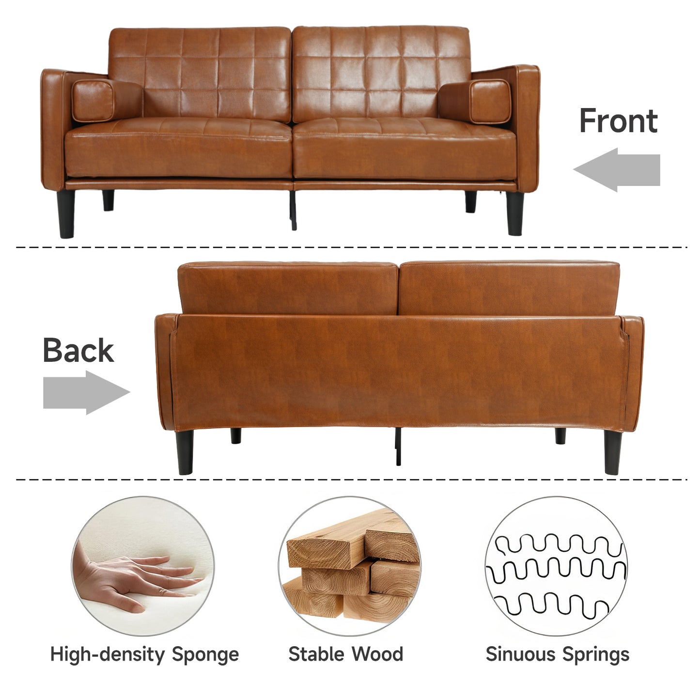 70'' Mid-Century Modern Faux Leather Loveseat with Cushions - Yellow