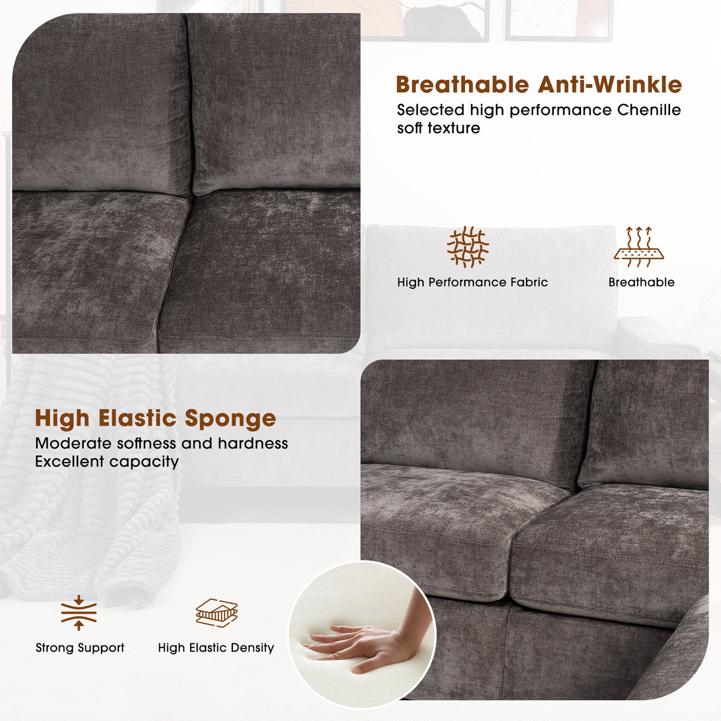Convertible L-Shaped Sofa with Storage Ottoman, Reversible Design, Breathable Fabric - Dark Grey