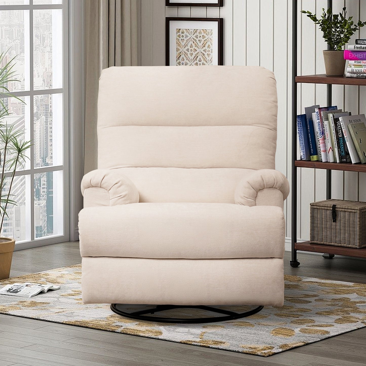 Large Swivel Rocker Recliner Chair with High Back for Living Room - Beige