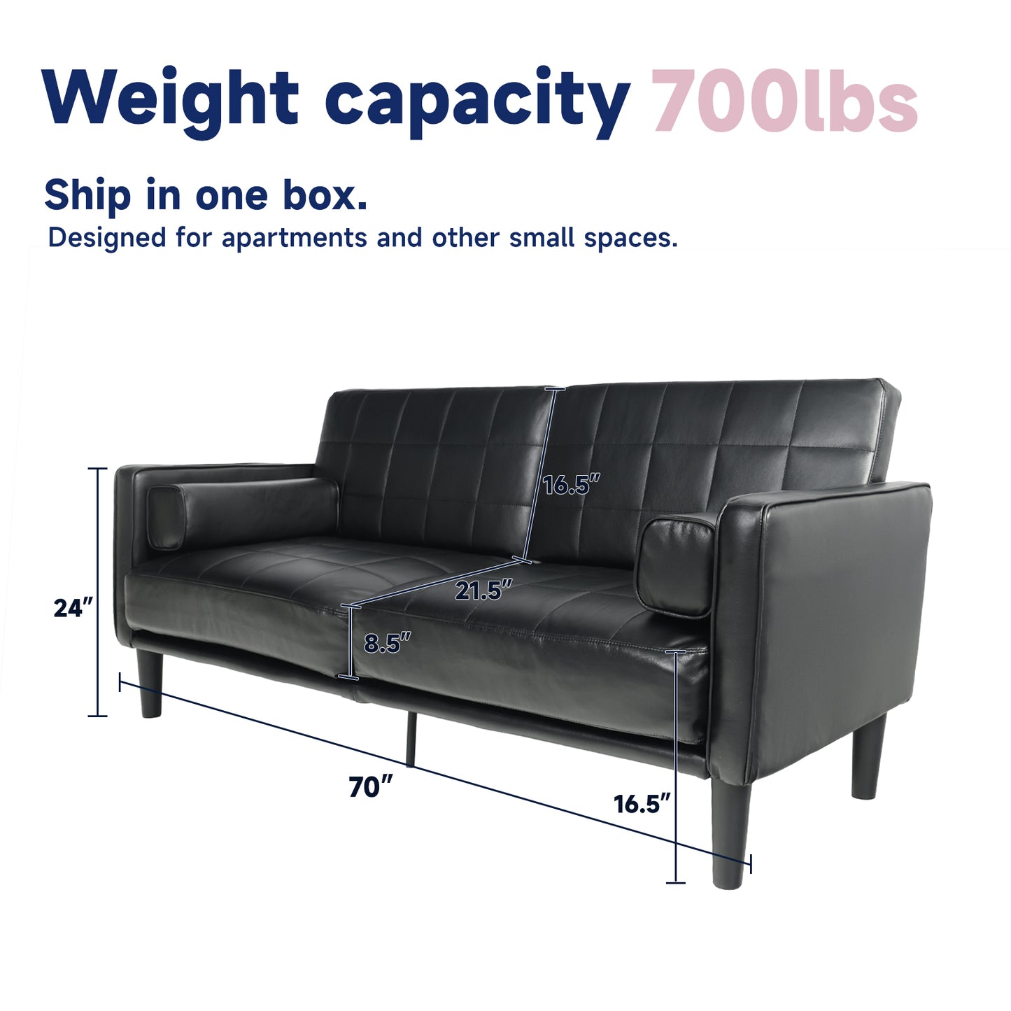 70'' Mid-Century Modern Faux Leather Loveseat with Cushions - Black