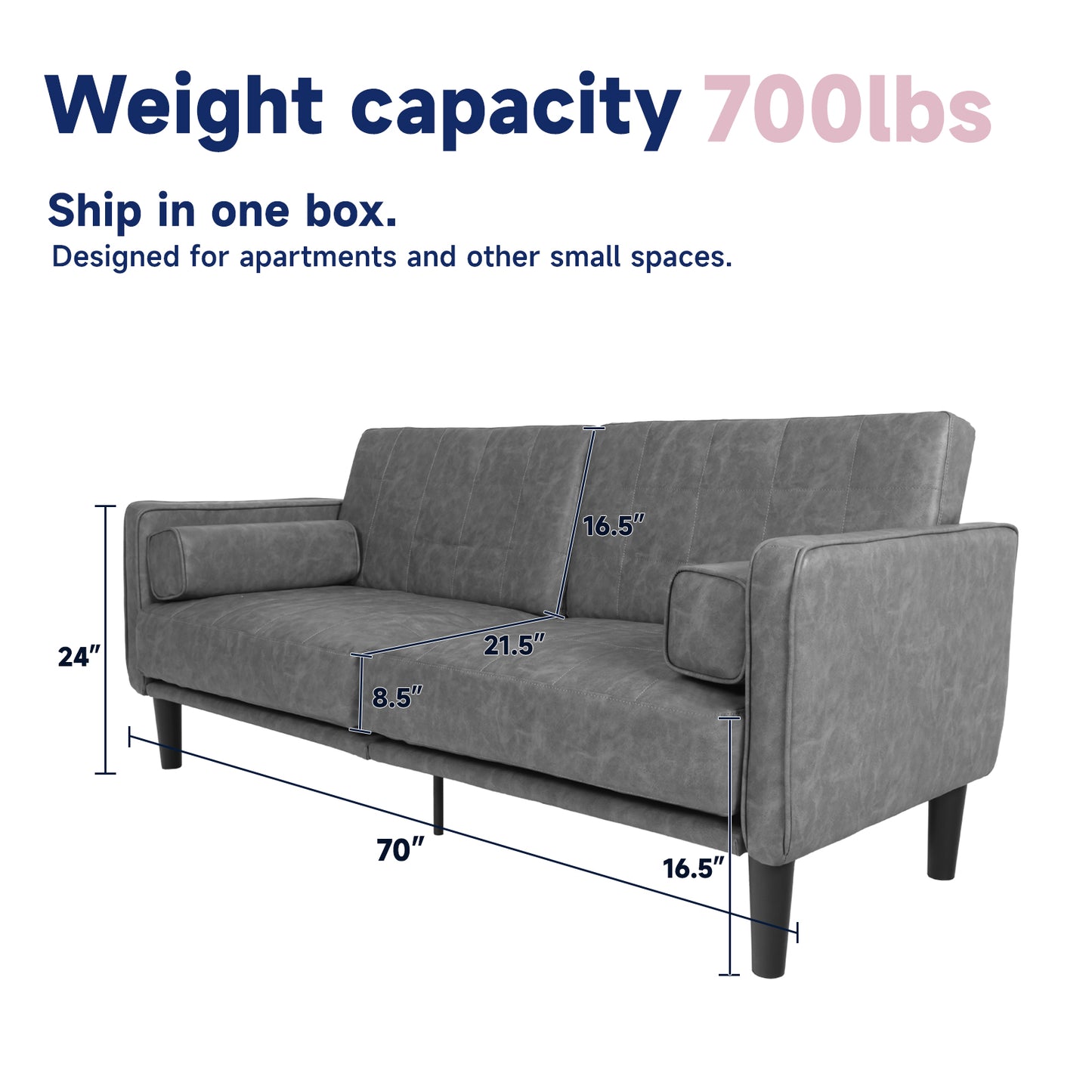70'' Mid-Century Modern Faux Leather Loveseat with Cushions - Dark Grey