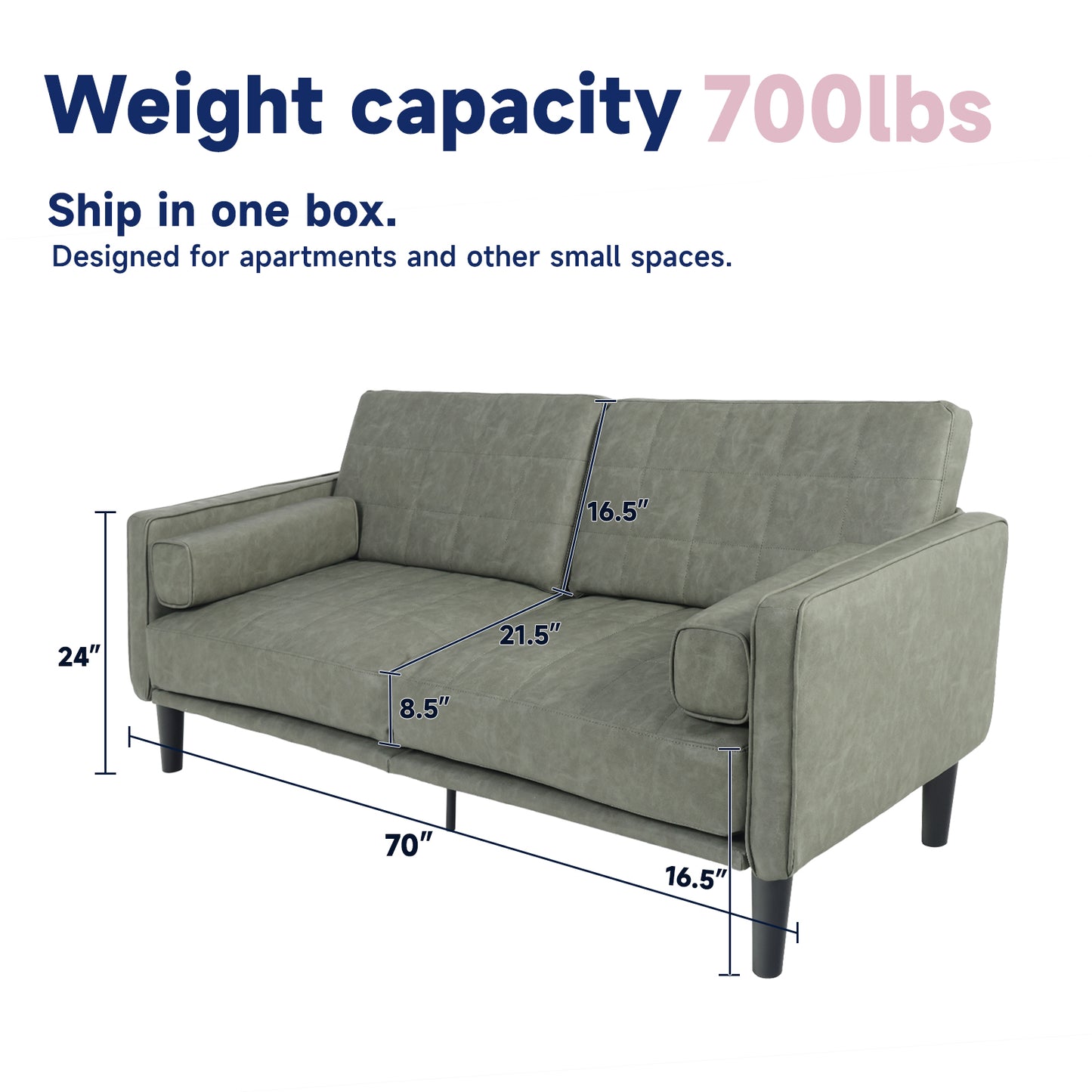 70'' Mid-Century Modern Faux Leather Loveseat with Cushions - Olive Green