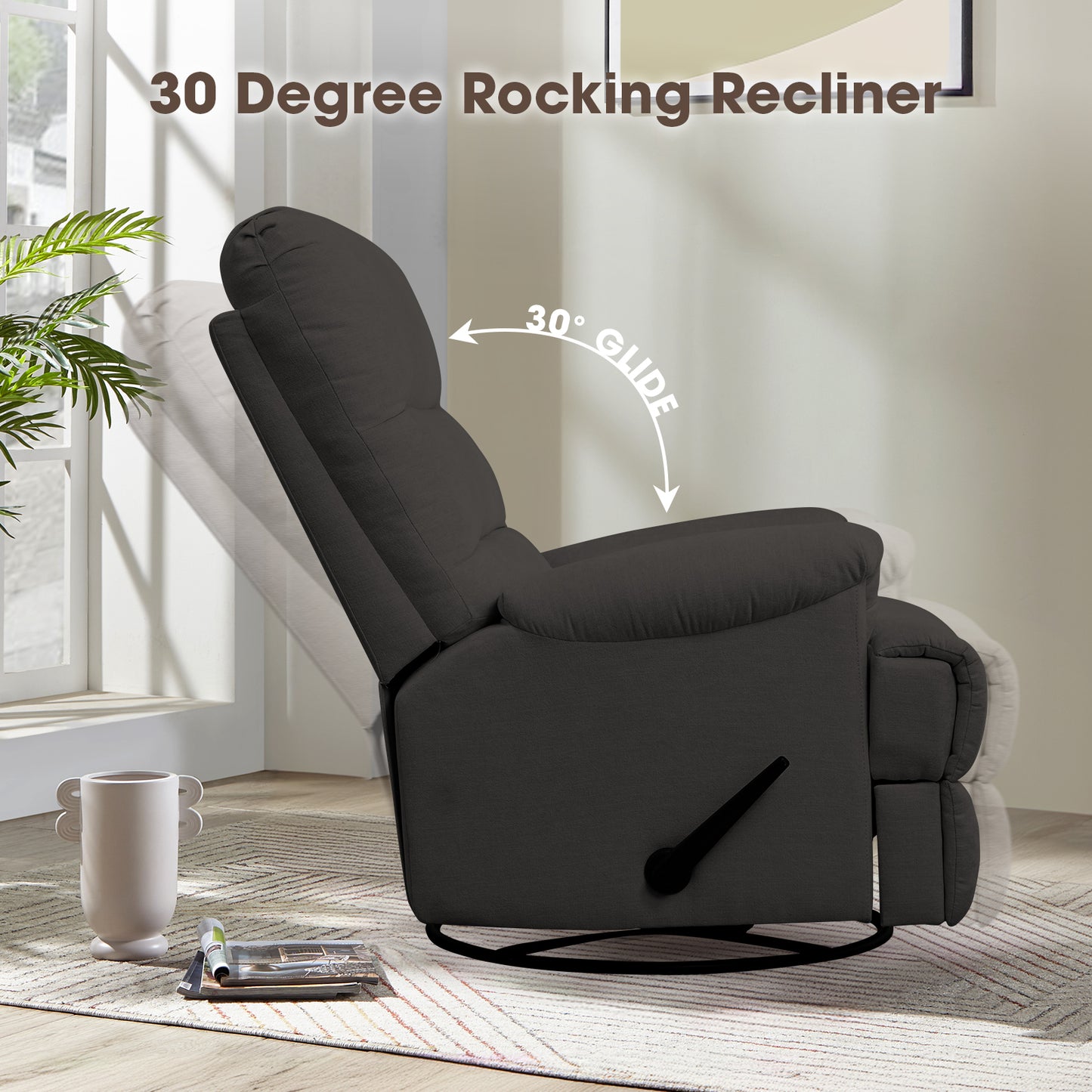 Large Swivel Rocker Recliner Chair with High Back for Living Room - Dark Grey