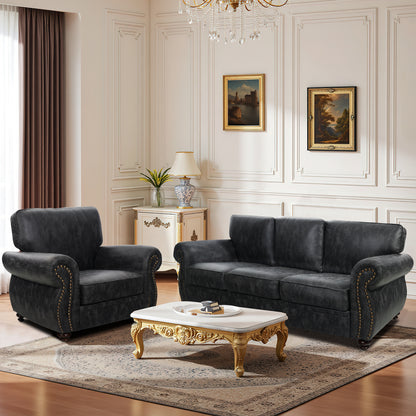 Mid-Century Vintage Sofa Couches with Rivet Design - Grey