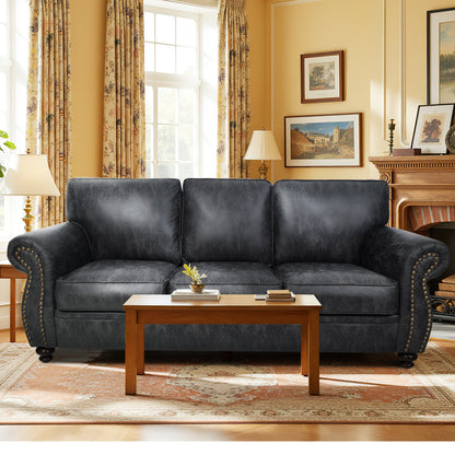 Mid-Century Vintage Sofa Couches with Rivet Design - Grey