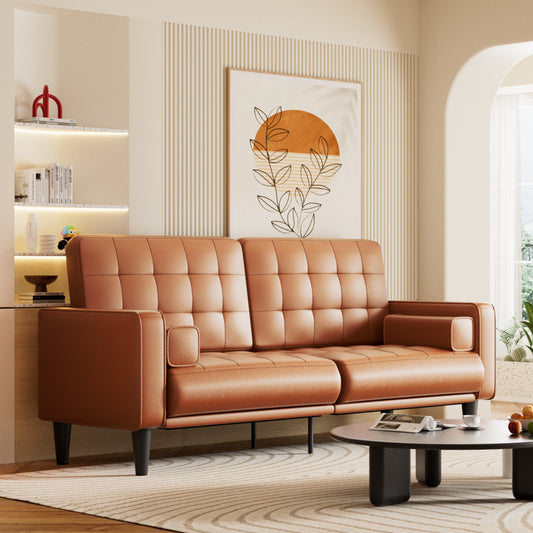 70'' Mid-Century Modern Faux Leather Loveseat with Cushions - Yellow