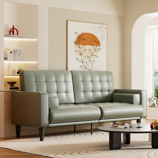 70'' Mid-Century Modern Faux Leather Loveseat with Cushions - Olive Green