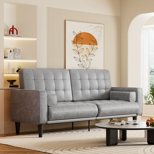 70'' Mid-Century Modern Faux Leather Loveseat with Cushions - Dark Grey