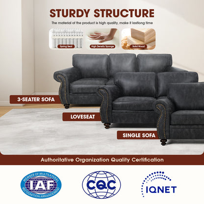 Mid-Century Vintage Sofa Couches with Rivet Design - Grey