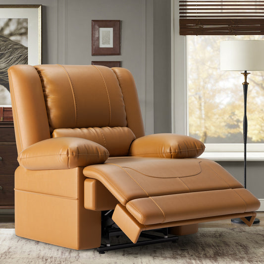 Dual Motor Lift Chair with Massage & Heating | Lay Flat Recliner for Elderly - Light Brown