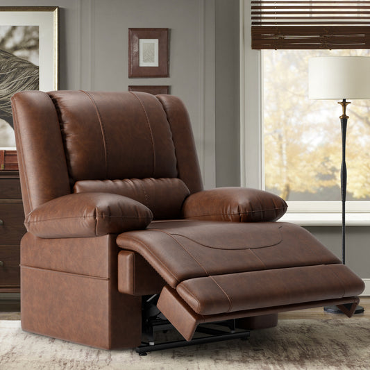 Dual Motor Lift Chair with Massage & Heating | Lay Flat Recliner for Elderly - Red Brown