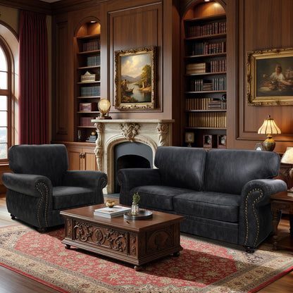 Mid-Century Vintage Sofa Couches with Rivet Design - Grey