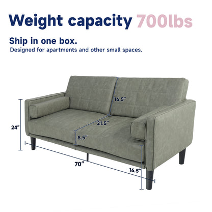 70'' Mid-Century Modern Faux Leather Loveseat with Cushions - Olive Green